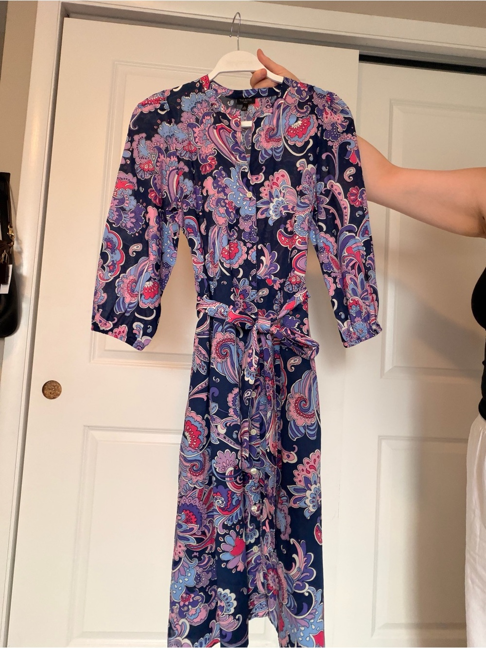 Talbots Navy Paisley Tie-Waist Midi Dress
